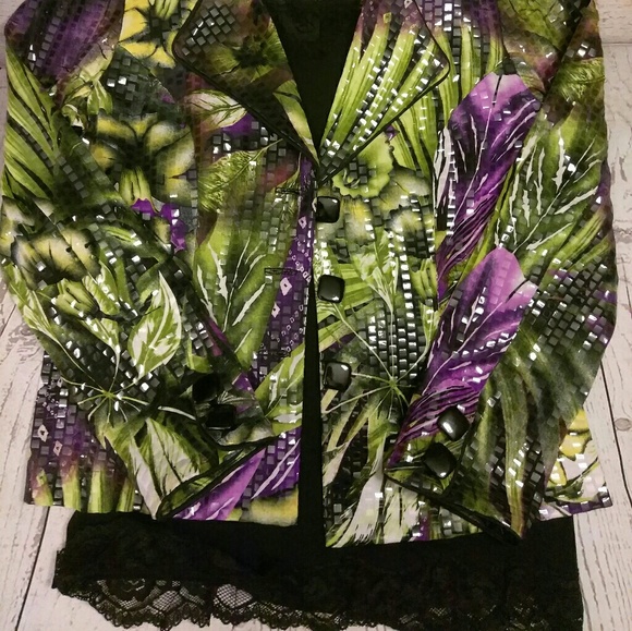 SOLD Joseph Ribkoff Purple & Green Floral Blazer - Picture 6 of 8